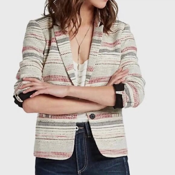 Lucky Brand Tweed Stripe Schoolboy Blazer - Women's 2 - Picture 1 of 6